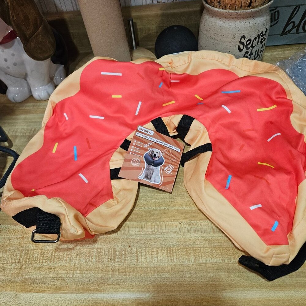 Inflatable Donut Collar For Dogs sz L Fun Sprinkles Design Recovery Aid MIDOG